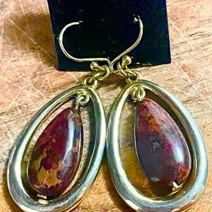 Vtg Mahogany Jasper Stone Earrings